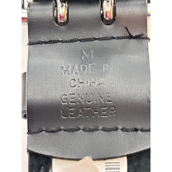 Black Leather Punk Grommet Unisex Belt Double Prong Buckle Y2K Emo Grunge Size M - Picture 5 of 7